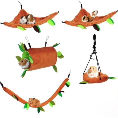 BUNTHAUS 5 pièces Accessoires de Cage de cobaye de Cage de Hamster, hamac de Jouets de Cage de Furet, hamac de Rat de lit de Hamster, Tunnel de Suspension de Feuille de Jouets de Cage de Rat
