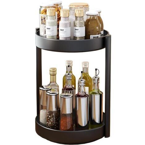 BUNTHAUS Plateau Tournant Epices Rangement Epices Cuisine 2 Etages étagère à épices Rotatif Métal Lazy Susan Organisateur pour Armoire(Noir) (1/4)