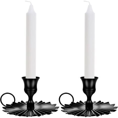 BUNTHAUS 2 Pièces Rétro Bougeoirs en Fer, Chandelier Vintage avec Poignée, Chamberstick en Noir Métal pour Décoration de Table Mariage Fête Noël Halloween Cadeau de Pendaison (1/4)