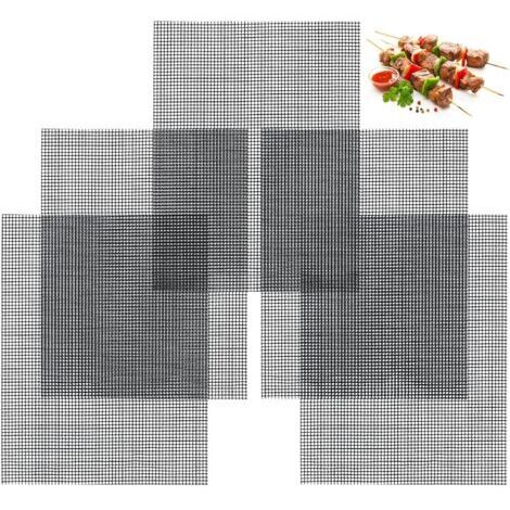 BUNTHAUS 5 Pcs Tapis de Cuisson Barbecues, Grille Barbecue Grille de Barbecue Antiadhésif, Tapis de Cuisson en anti-adhésifs réutilisables pour barbecues à gaz, cuissons et pâtisserie (40 x 30 cm) (1/4)
