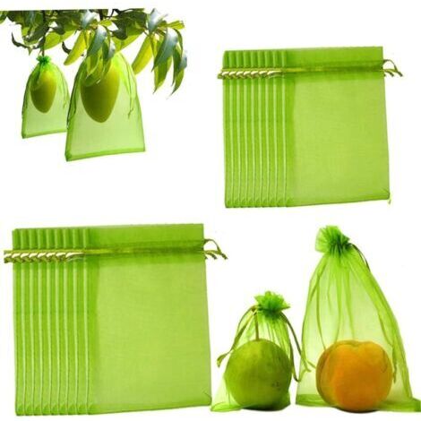 BUNTHAUS 100pcs Sac de Filet de Protection des Fruits Sacs de Protection des Fruits, pour Sac à Arbre fruitier Sac de Jardin Sac de barrière avec Cordon Vert