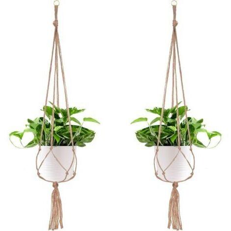 BUNTHAUS 2 Paquets Suspension Plante, Pot Suspendu Plante, pour Suspendre Pot de Fleur Suspension Suspendue Décoration Balcon Maison, 4 Jambes en Corde, 105 cm