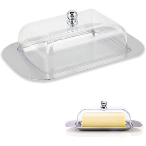 BUNTHAUS Beurrier en acier inoxydable avec couvercle – Grande boîte à beurre en acier inoxydable poli et plastique PC, passe au lave-vaisselle, idéale pour conserver le beurre frais (1/4)