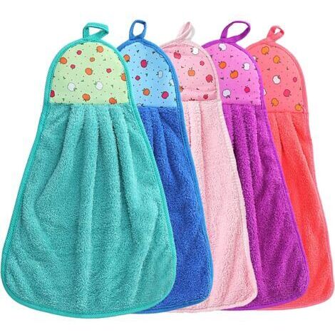 BUNTHAUS Lot de 5 essuie-Mains Doux pour Cuisine ou Salle de Bain, Serviette en Polaire Corail Qui Peut être Suspendue pour Un séchage Rapide, Forte capacité d'absorption d'eau, 38 X 28cm (1/4)