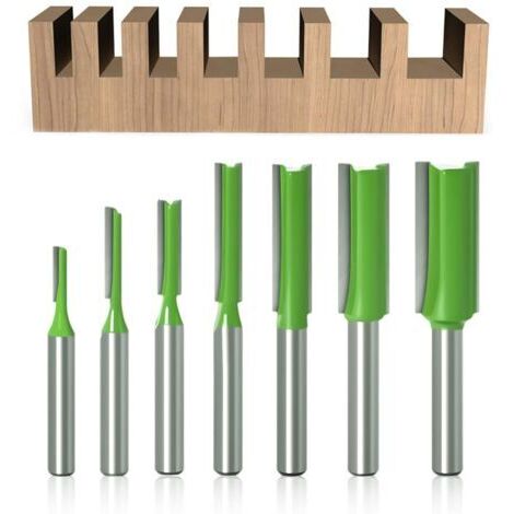 BUNTHAUS 7Pcs Fraise droite à queue de 6.35 mm, Fraise Droite Defonceuse, pour Bois Carbure de TungstèNe Outil de Travail Du Bois, Routeur Droite à Simple Duble Flûte à Bois (1/4)