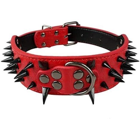 Collier de Chien Pointu Pointu Clouté Luxueux Colliers en Cuir Rembourré pour Chiens de Taille Moyenne Collier de 5cm Largeur Anti Morsure S,Rouge-NR (1/5)