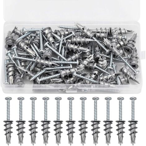 Combinaison de jeu de vis d'expansion en alliage de zinc, 100 Pièces Lot de 50 vis et 50 chevilles - Autoforantes en métal - Pour plaques de plâtre et de staff (1/5)