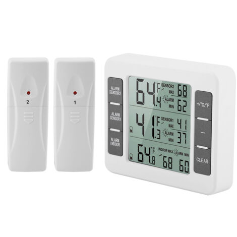 Thermomètre de réfrigérateur à alarme sonore numérique sans fil avec capteur 2 pièces affichage Min/Maximum (1/5)