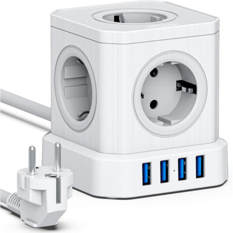 Bleosan – Multiprise Cube 9-en-1 avec 5 prises EU et 4 ports USB – 4000W avec interrupteur – Câble 2M pour bureau et maison (1/5)