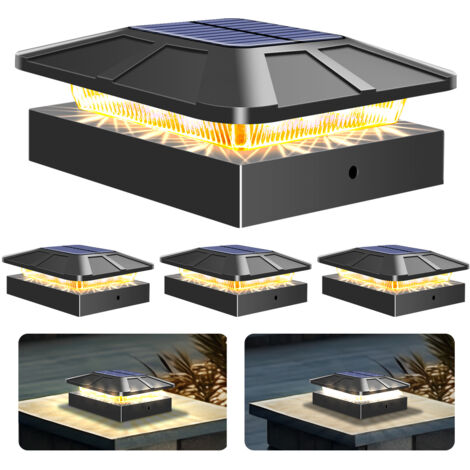 Bleosan – Lampe solaire extérieure pour poteau – Étanche IP65 – 3 couleurs de lumière – Dimensions 120x120x50mm – Installation sur poteaux en bois et métal (1/5)