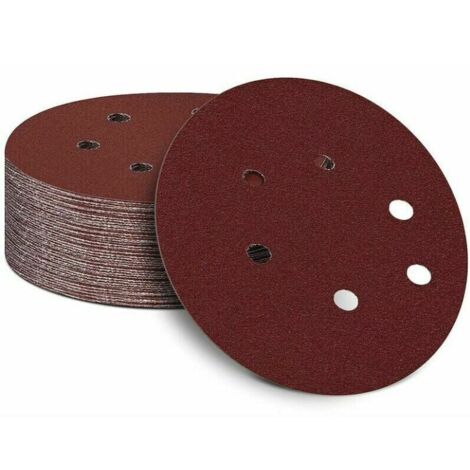 Sollbry Lot de 50 disques de ponçage auto-adhésifs de 150 mm , Papier abrasif auto-agrippant pour ponceuse orbitale aléatoire (grain 40) (1/5)