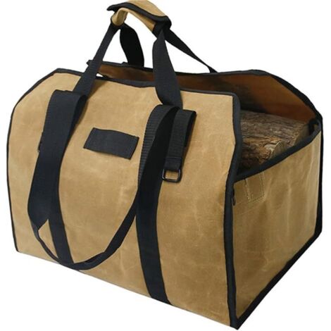 Sollbry Sac de Transport pour Bois de Chauffage, Toile Sac à Bûche Cheminée, Sac Transport Buches Résistant à Eau, Accessoires de Cheminée Pliables, Idéal pour Poêles à Bois, Camping, Plage,Kaki,48322 (1/5)