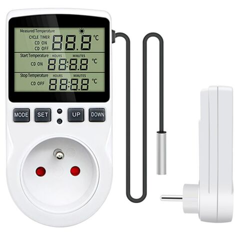 Sollbry Prise Thermostat, Regulateur de Temperature, Chauffage Refroidissement Thermostat, Regulateur Numérique Thermostat avec Sonde, LCD Prise Contrôleur de Température pour Terrarium Aquarium Serre (1/5)