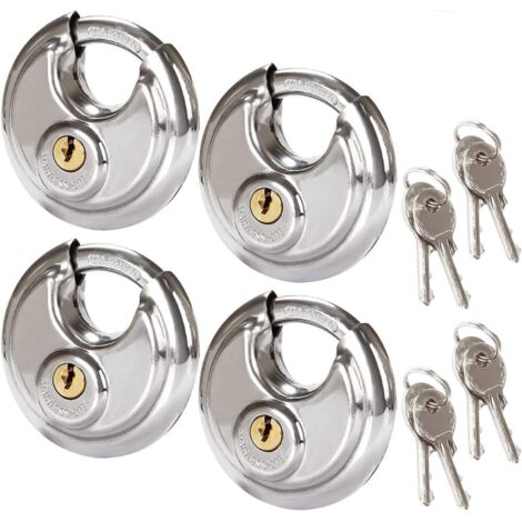 Sollbry Lot de 4 Cadenas Circulaires de Sécurité, 70MM Cadenas Rond en Acier Inoxydable, Cadenas à Disque Résistant à la Rouille pour les Remises, les Garages, les Remorques, 2-3/4 po de Large (1/5)