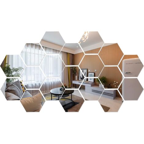 Sollbry 24 pièces hexagonales en acrylique miroir autocollant mural décor salon chambre à coucher bricolage combo motif (1/3)