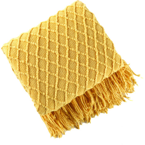 Sollbry Couverture décorative tricotée pour canapé, chaise, lit, douce, chaude, confortable, légère pour le printemps et l'été (127X172 cm jaune moutarde) (1/4)