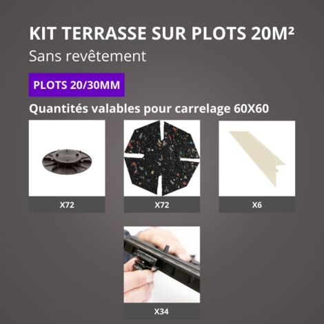 Kit Terrasse sur Plots Sans Revêtement 20M² - Finition Blanc Perle - 20/30 mm - JOUPLAST