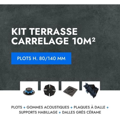 Kit carrelage terrasse 10m² Aspect Béton Glocal Absolute 60x60 cm - Mirage - 80/140 mm