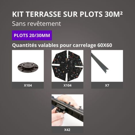 Kit Terrasse sur Plots Sans Revêtement 30M² - Finition Gris Anthracite - 20/30 mm - JOUPLAST (1/5)