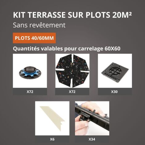 Kit Terrasse sur Plots Sans Revêtement 20M² - Finition Blanc Perle - 40/60 mm - JOUPLAST
