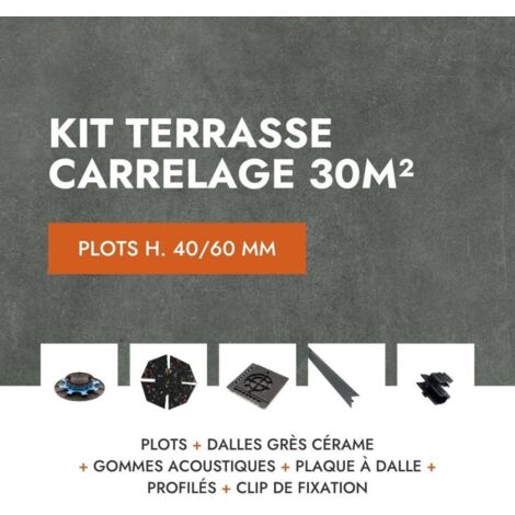 Kit Terrasse carrelage 30m² - Aspect Béton Lissée Glocal Classic 60x60 cm - Mirage - 40/60 mm (1/5)