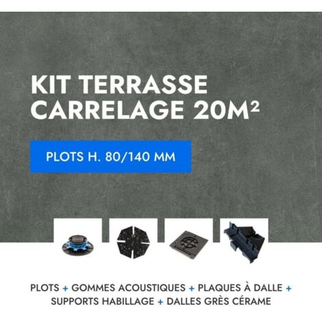 Kit carrelage terrasse 20m² - Aspect Béton Lissée 60x60 cm Glocal Classic - Mirage - 80/140 mm (1/5)