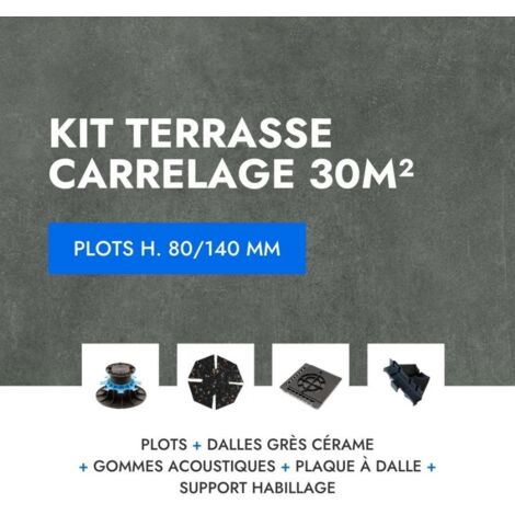Kit Terrasse carrelage 30m² - Aspect Béton Lissée Glocal Classic 60x60 cm - Mirage - 80/140 mm (1/5)