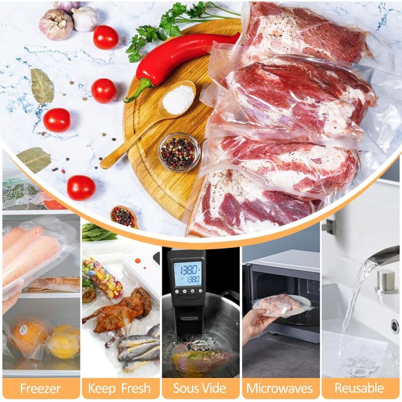 FAOKZE 210 Sacs Sous Vide - 5 Tailles Sans BPA - Conservation Viande Légumes Aliments