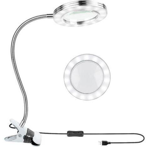 Lampe loupe à LED avec Pince,8X Lampe Loupe Eclairante 360 ° avec Pince en métal alimentée par USB for Hobbies Reading Atelier d'artisanat d'artiste Close Work