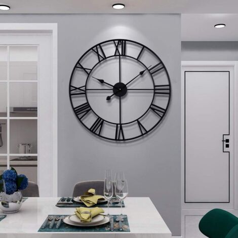 Ersandy – Horloge murale ronde vintage silencieuse en fer massif – 40 cm – Chiffres romains noirs – Décoration pour salon, chambre, cuisine (1/5)