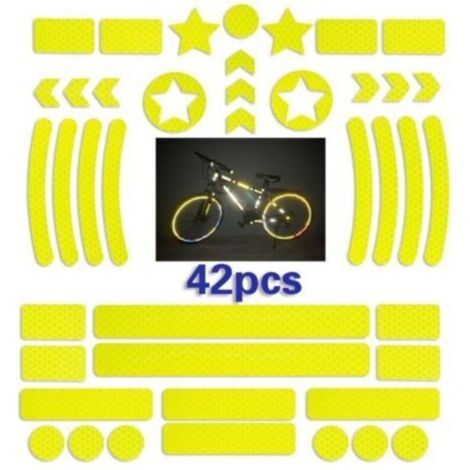 42 Pièces Sticker reflechissant Casque Velo,Bande reflechissante Velo autocollante,Autocollants Réfléchissants pour Vélos,Sticker reflechissant Velo pour Scooter(jaune)