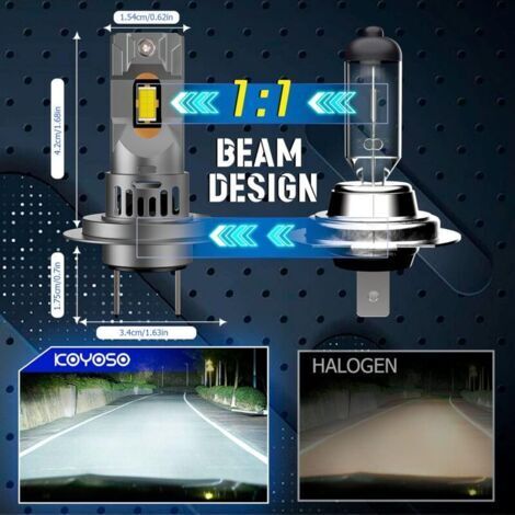 Ampoules LED H7 200W 26000LM – 16 Puces CSP – Mini Design 1:1, Plug And Play – CANBUS – Lot 2 Pièces