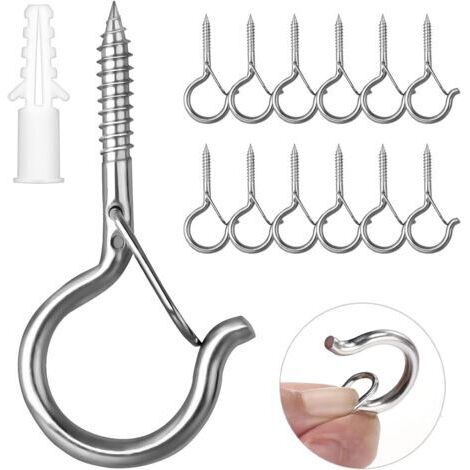 CCYKXA Crochet Inox a Visser 12 Pièces Crochet a Visser avec Boucle de Sécurité Crochet de Plafond Bois Pour Suspendre des Paniers à Plantes, des Mangeoires à Oiseaux, des Lanternes,Tasse