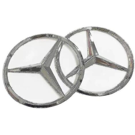 Crea – Lot de 2 logos arrière Mercedes-Benz 9 cm – Autocollants en plastique ABS argent – Logo 90 mm pour coffre – Personnalisation élégante