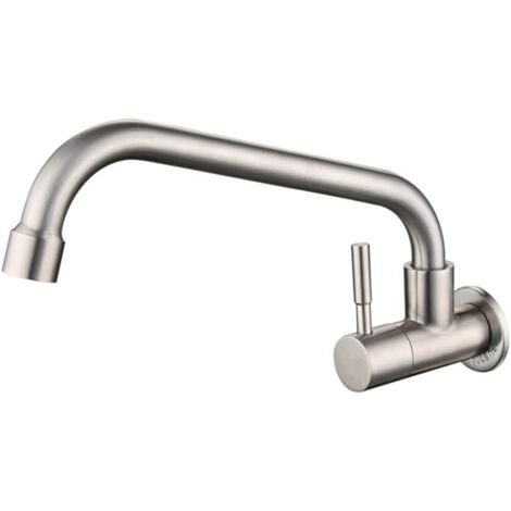 Ahlsen – Robinet mural de cuisine en acier inoxydable – Bec pivotant 180° – Cartouche céramique pour contrôle débit – Montage mural (1/5)