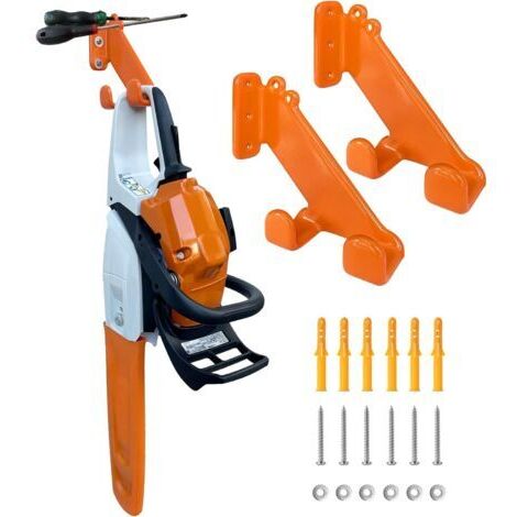 Support pour tronçonneuse, lot de 2 supports muraux pour tronçonneuse, support robuste pour tronçonneuse, organisateur de garage, rangement pour abri de jardin, support mural pour tronçonneuse
