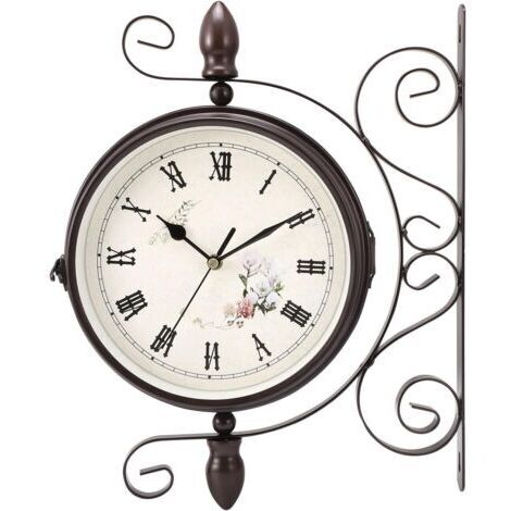 Horloge de Gare Noire à Double Face avec Support, Style Rétro, Grand Horloge de Station New York, Horloge Metal pour Salon, Cuisine, Chambres, horloges murales Vintage de Jardin décor