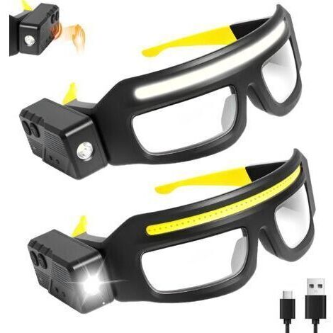 Lunettes LED 1 paquet Lunettes de phare rechargeables avec capteur de mouvement et contrôle tactile, 5 modes USB C Luminaire Lunettes pour courir Camping Pêche Cyclisme Randonnée Mains