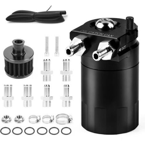 Oil Catch Can, 300 ml Aluminium Oil Catch Breather Can Auto, réservoir universel en aluminium avec accessoires inclus, noir