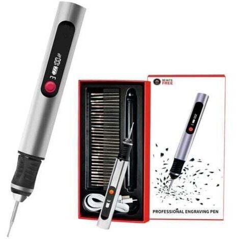 Stylo de gravure, outil portable sans fil ultime pour artistes et bricoleurs – Gravez plus de 50 surfaces – Adapté aux débutants – Rechargeable – 30 embouts, guide de maîtrise et pochoirs