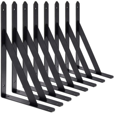 Fitags – Supports d'étagère murale lot de 8 – Acier noir 200 x 120mm – Capacité de charge 66 lb – Supports triangulaires pour étagères lourdes