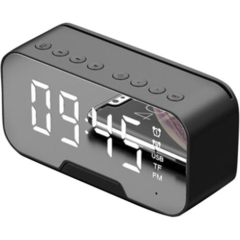 Radio-réveil numérique, radio FM avec haut-parleur Bluetooth, double alarme, grand écran LED, lecteur de musique, support - noir