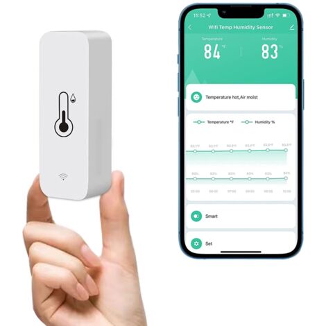 Aougo – Détecteur d'humidité WiFi – Thermomètre hygromètre intelligent avec stockage de données – Surveillance à distance en temps réel – Mini taille 71x25x20mm