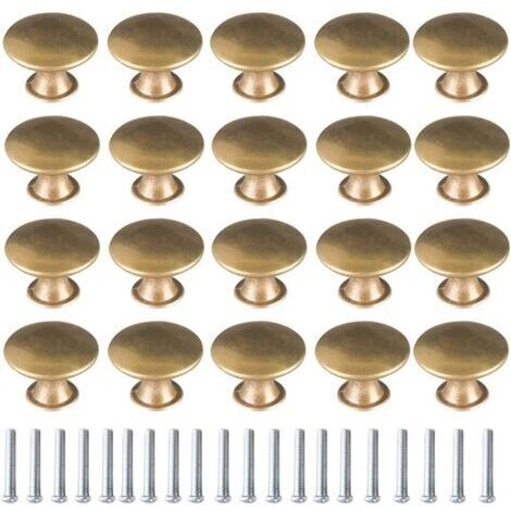 Aougo – Lot de 20 boutons de porte en laiton – Finition bronze jaune – Taille 30x21 mm – Pour armoires et tiroirs – Installation facile