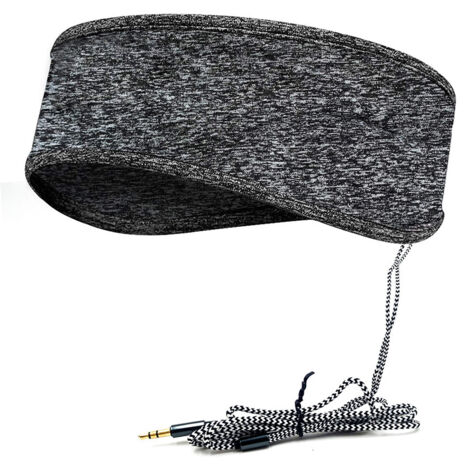 Cyslmuk – Bandeau de sommeil musical gris – Écouteurs filaires 3,5 mm – Tissu polyester doux et respirant – Réduction sonore pour sommeil réparateur (1/4)
