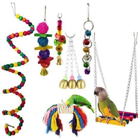 7 Pcs Perroquet Jouets Suspendus, Oiseau Perroquet Jouets Oiseau Suspendu Cloche Jouet Oiseau Balançoire Suspendu Jouet Cage à Oiseaux Jouets pour Petits Perroquets, Aras, Perruches