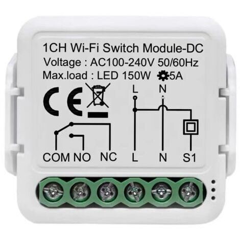 Tuya app contact sec module de commutation de relais wifi, 1 canal DC 12 / 24V AC 100-240V, fonctionne avec Alexa Google Home