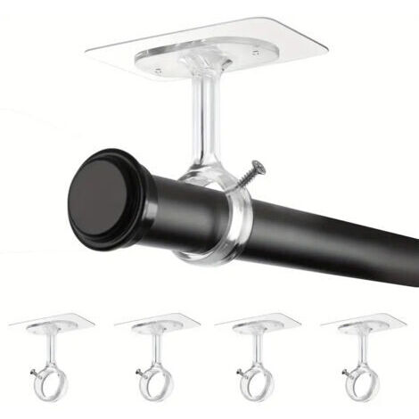 Lot de 4 supports adhésifs sans perçage pour tringle à rideau, support mural plafond jusqu'à 13 kg,fixation sans vis pour cuisine,salle de bain, salon (1/5)