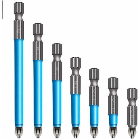 Lot de 7 Embouts de Tournevis Magnétiques, Tête Cruciforme de Tournevis électrique antidérapantes en acier allié industriel / PH2 25150mm (1/4)