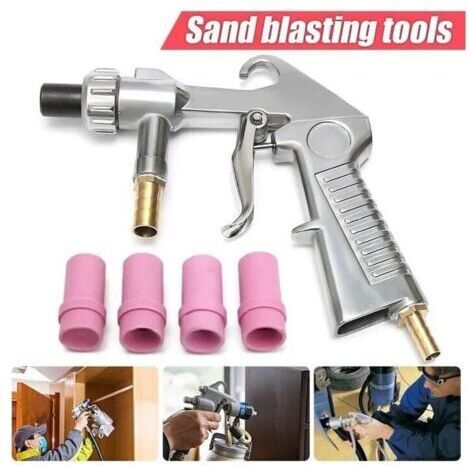 Pistolet de sablage Pneumatique Sableuse Décapage + 4x Céramique Buse 4/5/6/7mm (1/4)